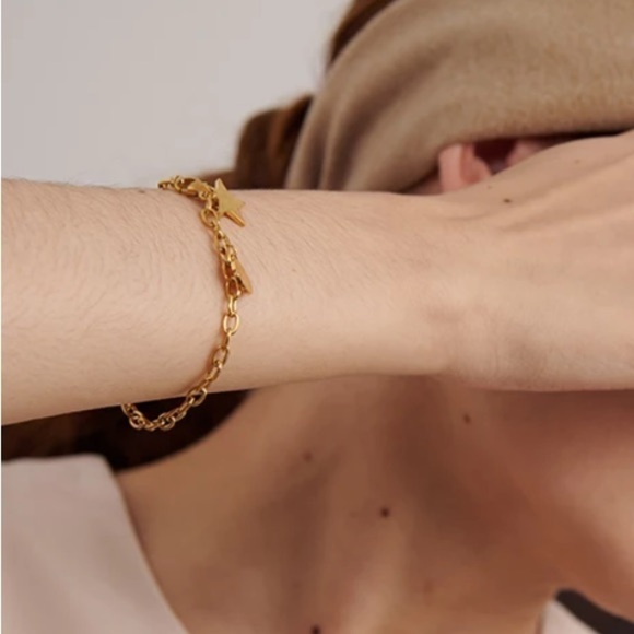 new Unique 18k Gold Plated Chain Star Celestial Layering Bracelet - Picture 10 of 12
